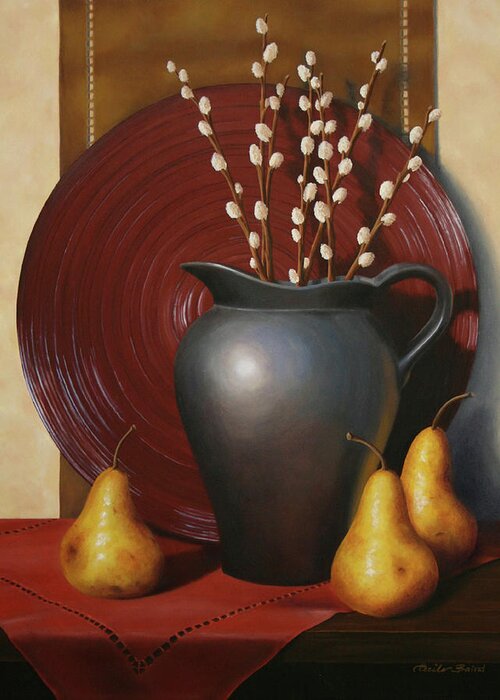 Red Onions Greeting Card featuring the painting Still Life With Black Vase by Cecile Baird