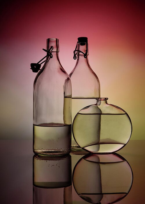 Still Ilfe Greeting Card featuring the photograph Still Life with Glass Bottles - Variant 01 by Nailia Schwarz