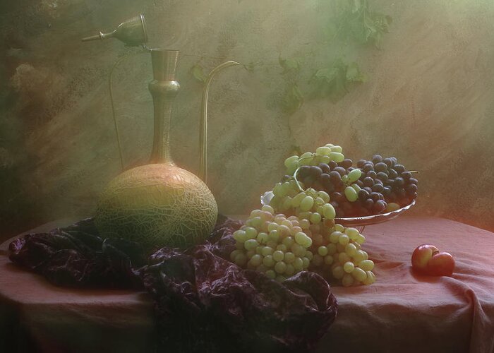 Still Life Greeting Card featuring the photograph Still Life With Grapes And Melon by Ustinagreen