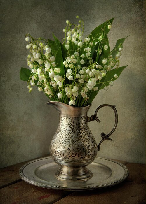 Lily Of The Valley Greeting Card featuring the photograph Still life with lily of the valley by Jaroslaw Blaminsky