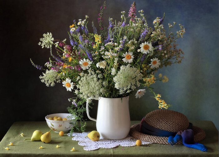 Still-life Greeting Card featuring the photograph Still-life With Meadow Flowers by ??????? ????????
