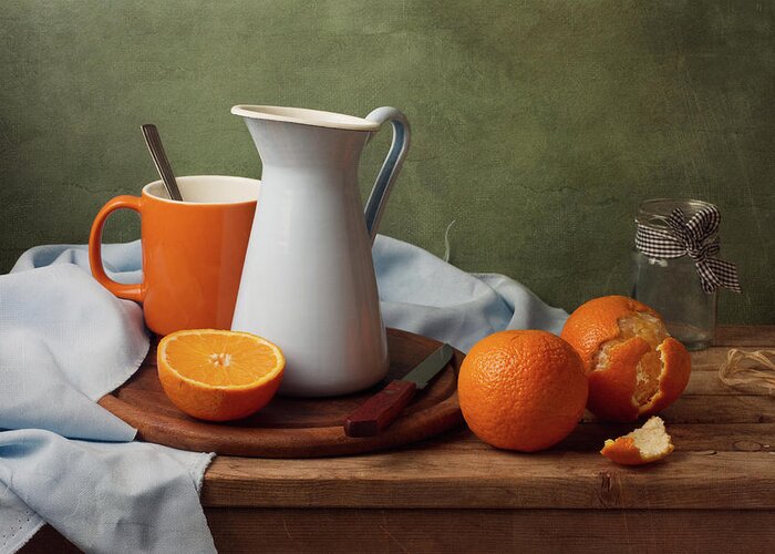 Spoon Greeting Card featuring the photograph Still Life With Tangerines by Copyright Anna Nemoy(xaomena)