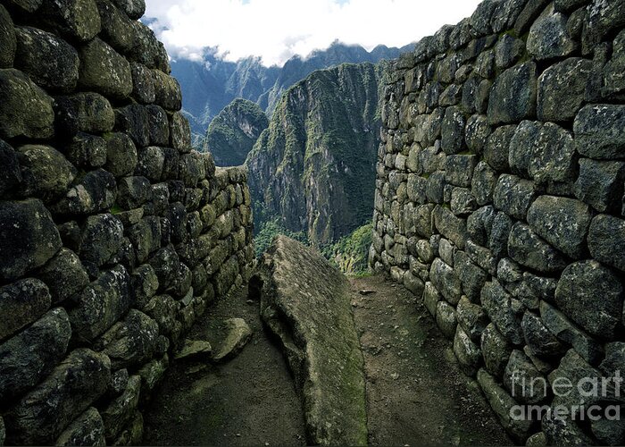 Machu Picchu Greeting Card featuring the photograph Stone Walls Of Incan Ruins, Machu by Alisdair Jones