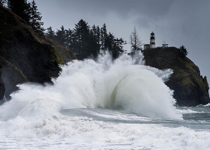 Cape Disappointment Greeting Card featuring the photograph Storm Surf Show by Robert Potts