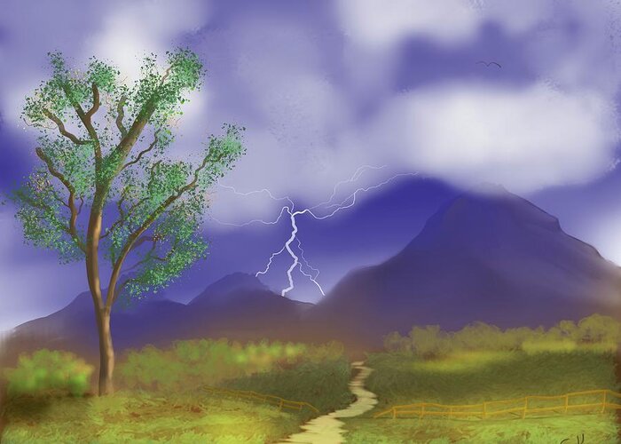 Lightning Greeting Card featuring the digital art Stormy Path by Chance Kafka
