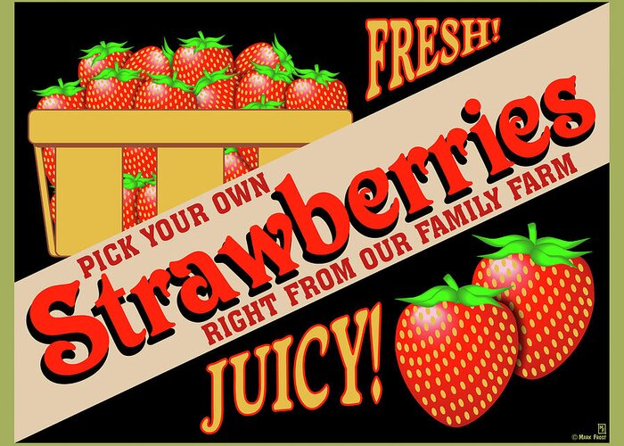Strawberries Crate Label Greeting Card featuring the digital art Strawberries Crate Label by Mark Frost