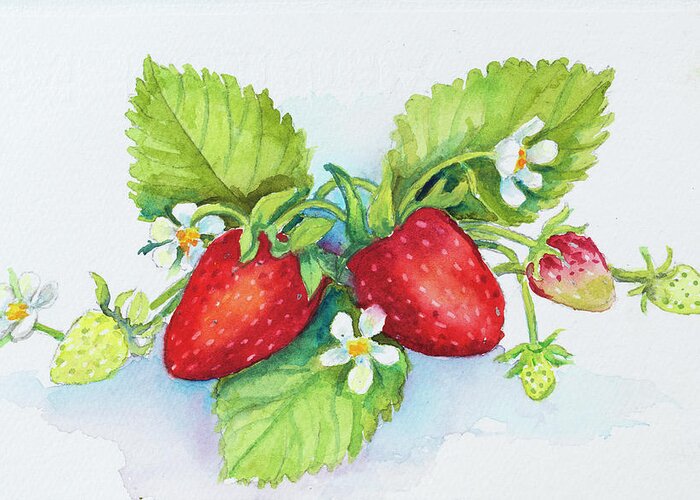 Strawberry Patch - F Berry Border Greeting Card featuring the painting Strawberry Patch - F. Berry Border by Joanne Porter