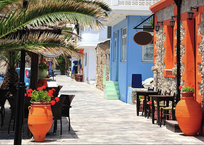 Greek Culture Greeting Card featuring the photograph Street Along The Beach At Mirtos In by Clubfoto