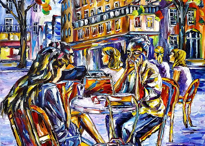 Paris Lovers Greeting Card featuring the painting Street Cafe In Paris II by Mirek Kuzniar