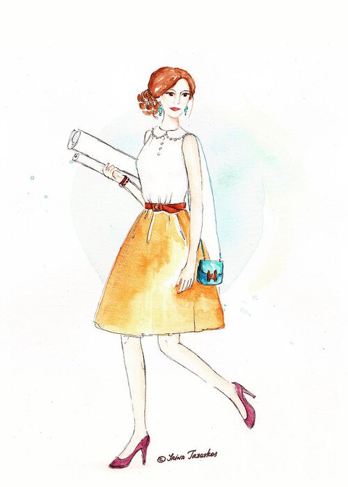 Watercolor Greeting Card featuring the painting Street Fashion Iv by Irina Trzaskos Studio