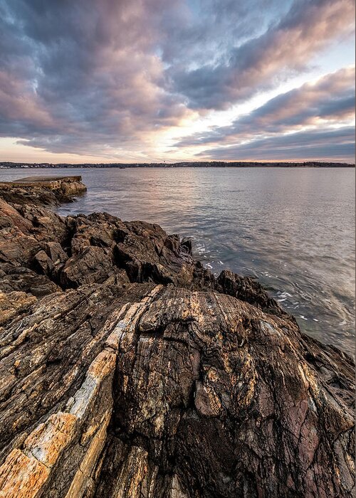 New Hampshire Greeting Card featuring the photograph Striations. Leading Lines In The Rocks by Jeff Sinon