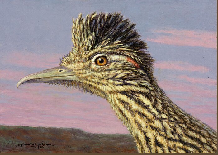 Roadrunner Greeting Card featuring the painting Study of a Roadrunner by James W Johnson