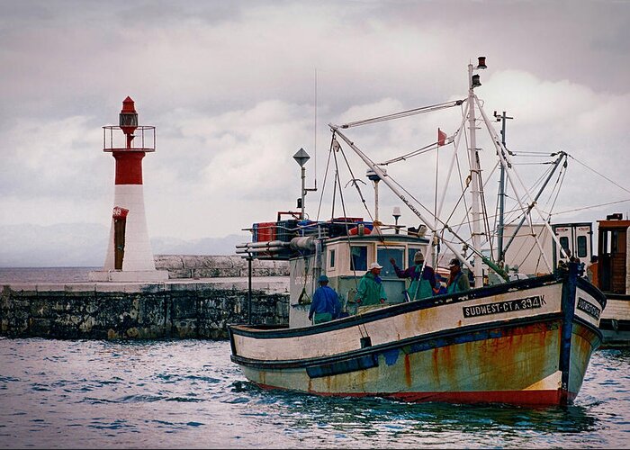 Kalk Bay Harbour; Kalk Bay; Ocean; Sea; Boats; Fishing; Water; Fish; Jetty Art; Stunning; Photos; Pics; Jetty; Cape Town; Colour; Colourful; Andrew Hewett; Artistic; Artwork; Prints; Interior; Quality; Inspirational; Fishing Boats; Decorative; Images; Creative; Beautiful; Exhibition; Lovely; Seascapes; Awesome; Boat; Fishing Boats; Wonderful; Light; Harbour Photography; Harbor; Decor; Interiors; Andrew Hewett; Water; Https://waterlove.co.za/; ;https://hewetttinsite.co.za/ Greeting Card featuring the photograph SudWest by Andrew Hewett