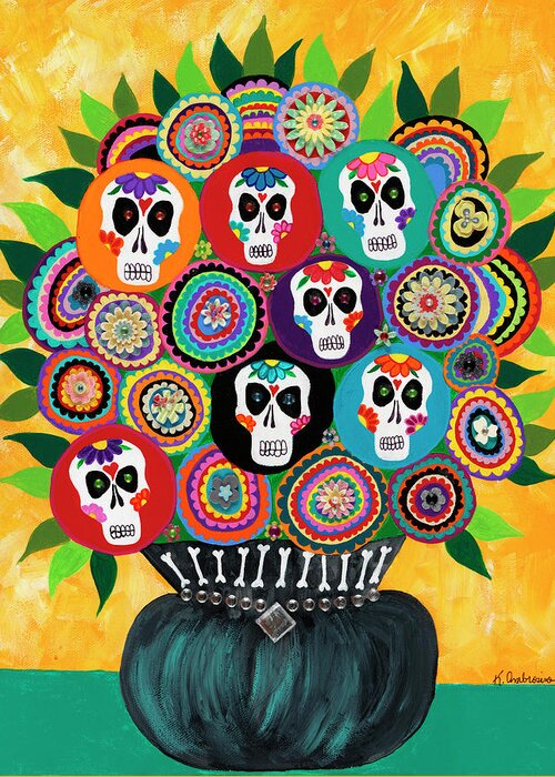 Sugar Skull Greeting Card featuring the painting Sugar Skull Bouquet by Kerri Ambrosino