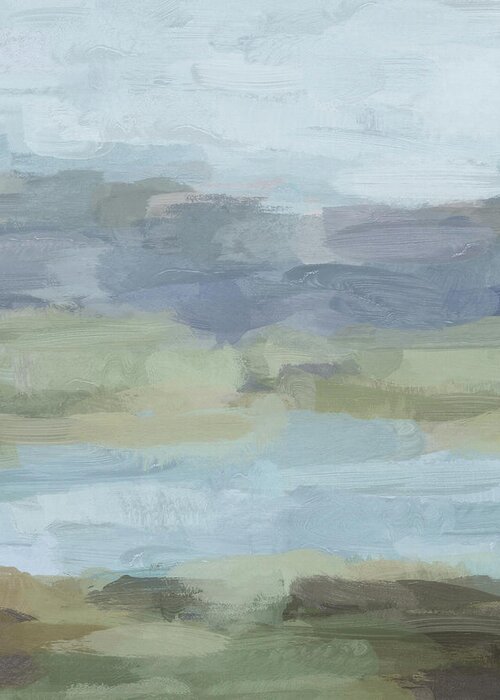Sky Gray Blue Sage Green Greeting Card featuring the painting Summer at the Lake by Rachel Elise
