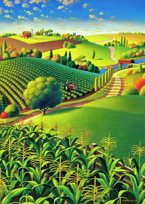 Farm Scene Greeting Card featuring the painting Summer Fields by Robin Moline