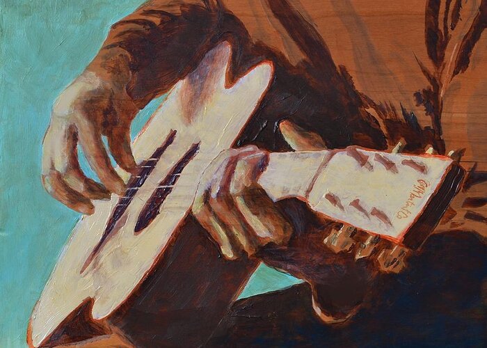 Guitar Greeting Card featuring the painting Sunday Morning Seranade by Lynee Sapere