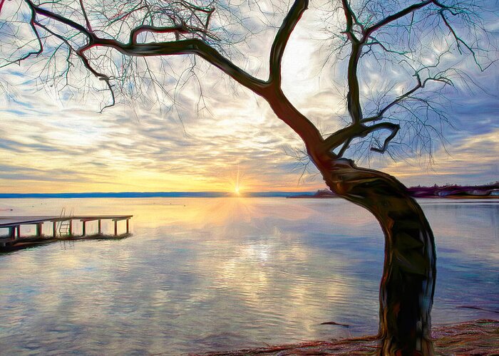 Sunset Greeting Card featuring the photograph Sundown on Edinboro Lake by Susan Hope Finley