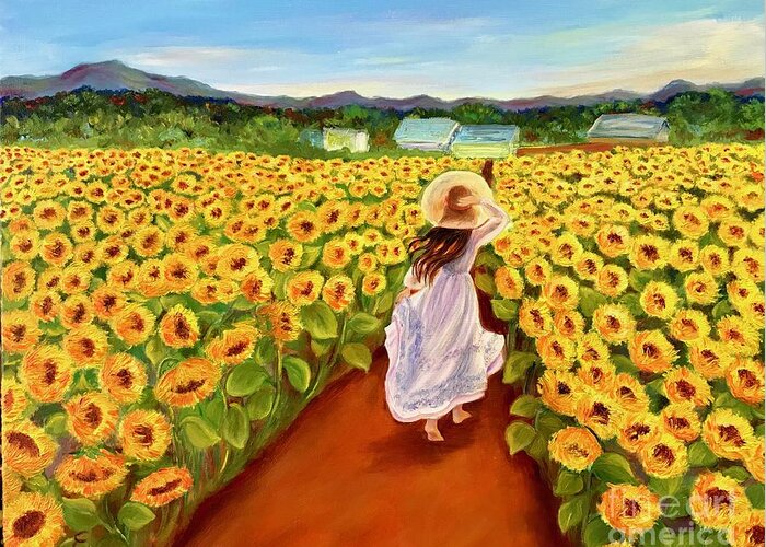 Sunflower Greeting Card featuring the painting Sunflower field by Ella Boughton