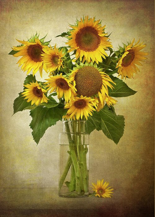 Loire Valley Greeting Card featuring the photograph Sunflowers In Vase by © Leslie Nicole Photographic Art