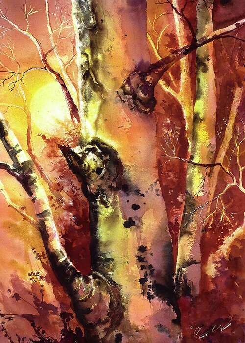 In The Woods Greeting Card featuring the painting Sunlight Aspen by Connie Williams