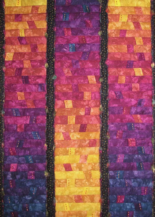 Art Quilt Greeting Card featuring the tapestry - textile Sunrise Celebration by Pam Geisel
