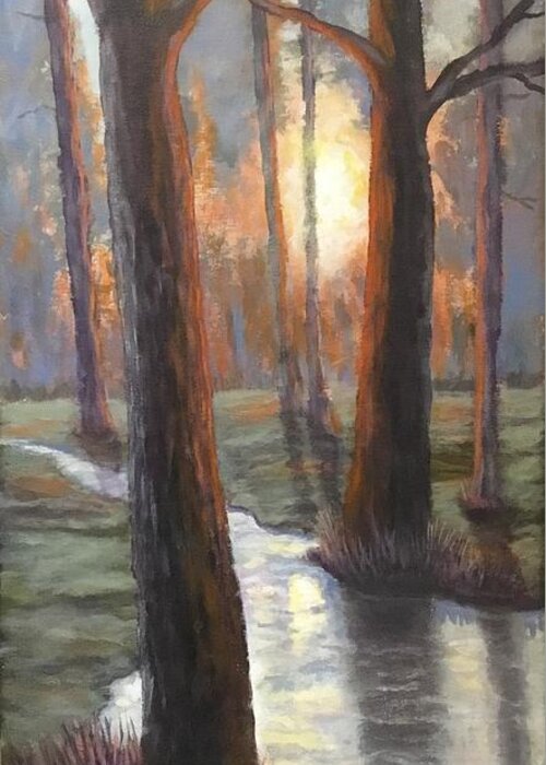 Acrylic Greeting Card featuring the painting Sunrise Creek by Dan Wagner