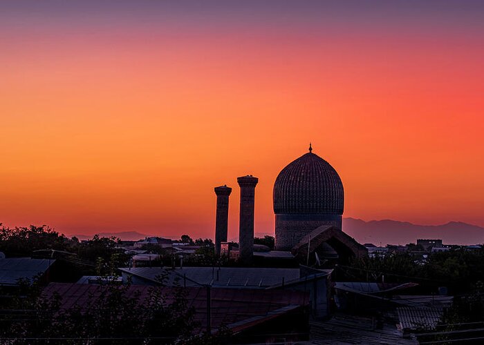 Sunrise Greeting Card featuring the digital art Sunrise in Samarkand by Pravine Chester