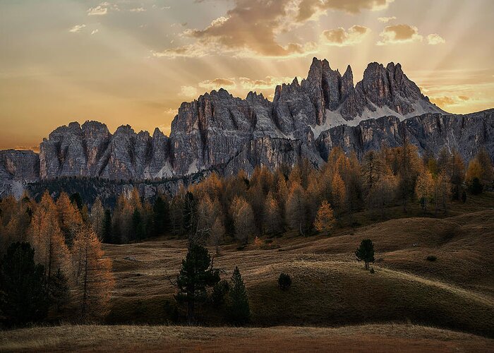  Dolomites Greeting Card featuring the photograph Sunrise in the Dolomites by Jon Glaser