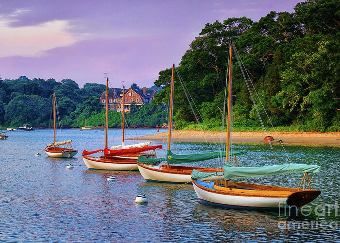 Sunrise Greeting Card featuring the photograph Sunrise Sailboats at Quissett Harbor in Falmouth, MA by Mark OConnell