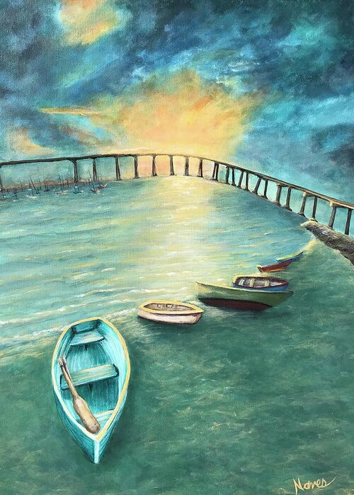 Acrylic Painting Greeting Card featuring the painting Sunrise Tide at Coronado by Deborah Naves