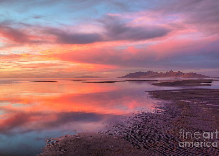 Sunset Greeting Card featuring the photograph Sunset and Antelope Island by Spencer Baugh