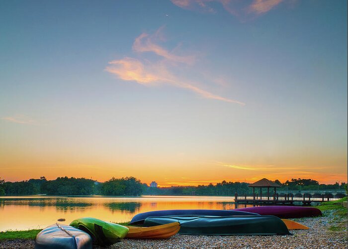 Tranquility Greeting Card featuring the photograph Sunset At Kayak Putrajaya Lake by Muhammad Hafiz Bin Muhamad