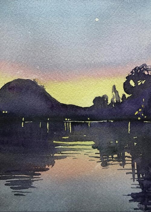Watercolor Greeting Card featuring the painting Sunset at the Lake by Luisa Millicent