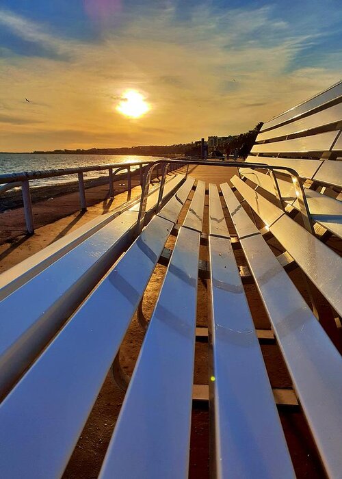 Sunset Greeting Card featuring the photograph Sunset Bench by Andrea Whitaker
