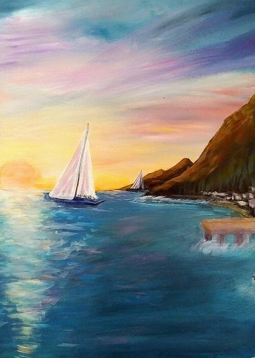 Sunset Greeting Card featuring the painting Sunset in Montenegro by Lynne McQueen