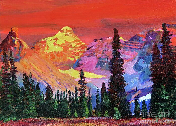 Landscape Greeting Card featuring the painting Sunset In The Rocky Mountains by David Lloyd Glover