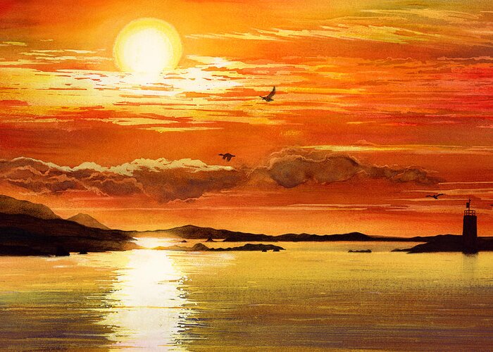Sunset Greeting Card featuring the painting Sunset Lake by Hailey E Herrera