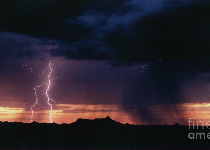 Lightning Greeting Card featuring the photograph Sunset Lightning-Signed by J L Woody Wooden