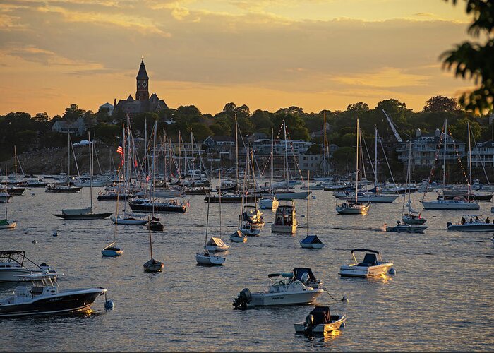 Marblehead Greeting Card featuring the photograph Sunset over Marblehead Harbor and Abbot Hall Chandler Hovey Park by Toby McGuire
