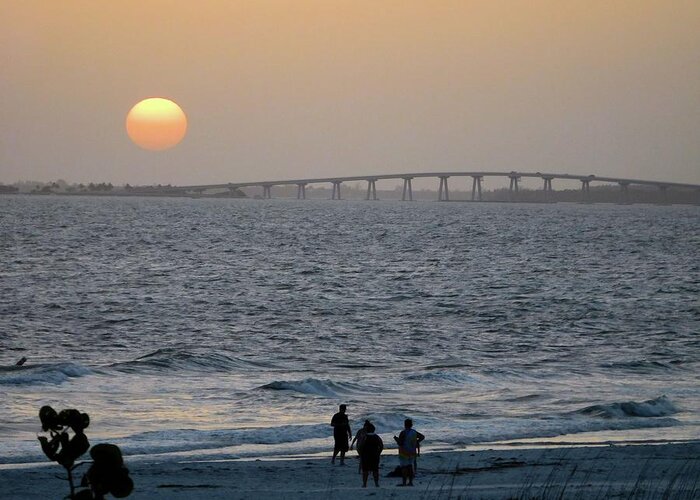 Sunset Greeting Card featuring the photograph Sunset Sanibel Causeway by Karen Stansberry