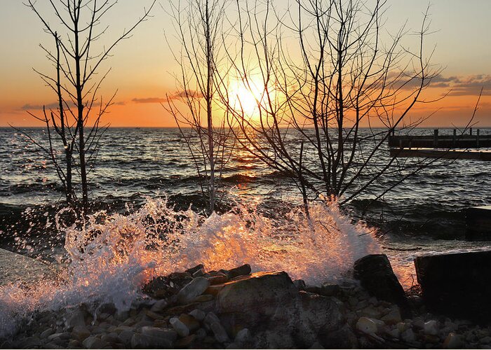 Sunset Greeting Card featuring the photograph Sunset Splash 2 by David T Wilkinson