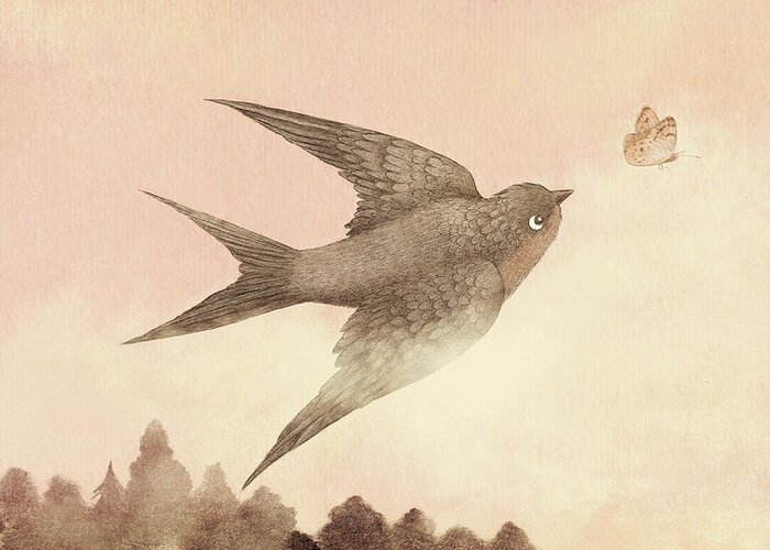 Butterfly Greeting Card featuring the drawing Sunset Swallow by Eric Fan