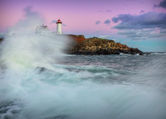 Maine Greeting Card featuring the photograph Surf's Up at Nubble by Colin Chase