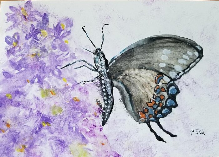 Watercolor Greeting Card featuring the painting Swallowtail on Buddleia by PJQandFriends Photography