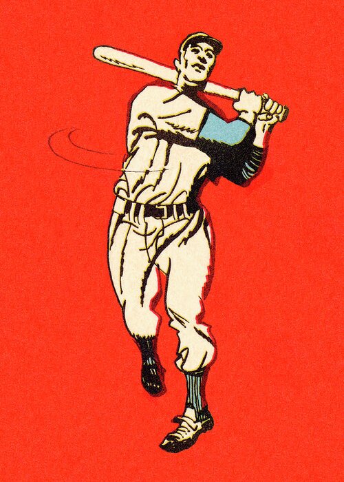 Adult Greeting Card featuring the drawing Swinging Baseball Player by CSA Images