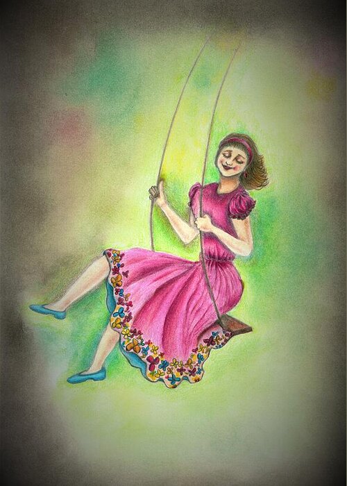 Girl Greeting Card featuring the drawing Joy by Tara Krishna