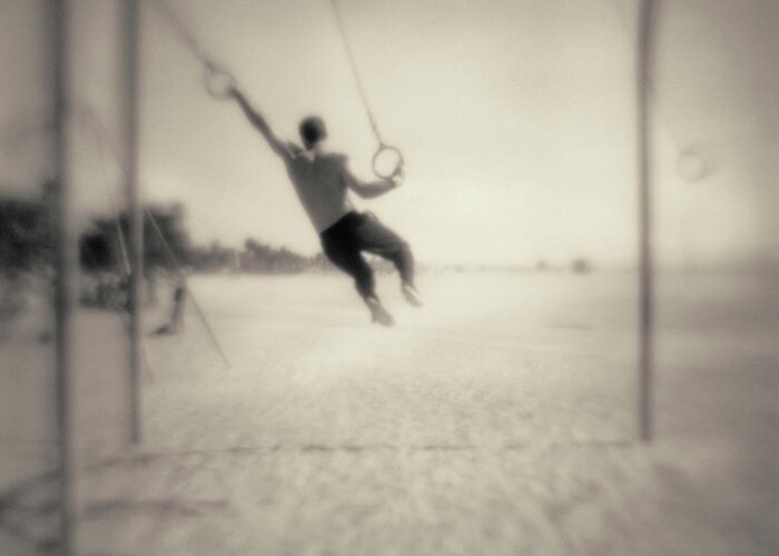 Hanging Greeting Card featuring the photograph Swinging On Rings At The Beach by Alan Horsager