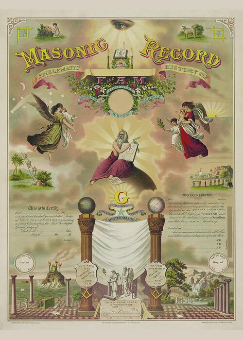 Brown Greeting Card featuring the painting Symbols -Masonic Record by Mayer