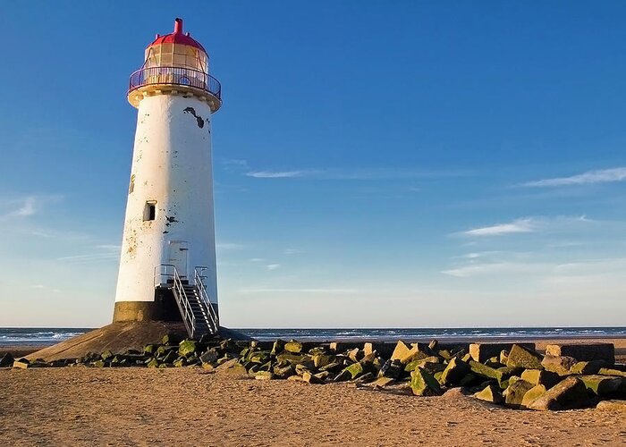 Tranquility Greeting Card featuring the photograph Talacre Lighthouse, North Wales by Peter J Bailey